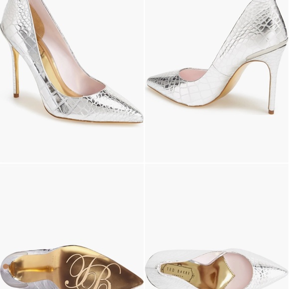 Ted Baker Savenniers Leather Silver Metallic Pump Stiletto US Size 7.5 - Picture 6 of 6